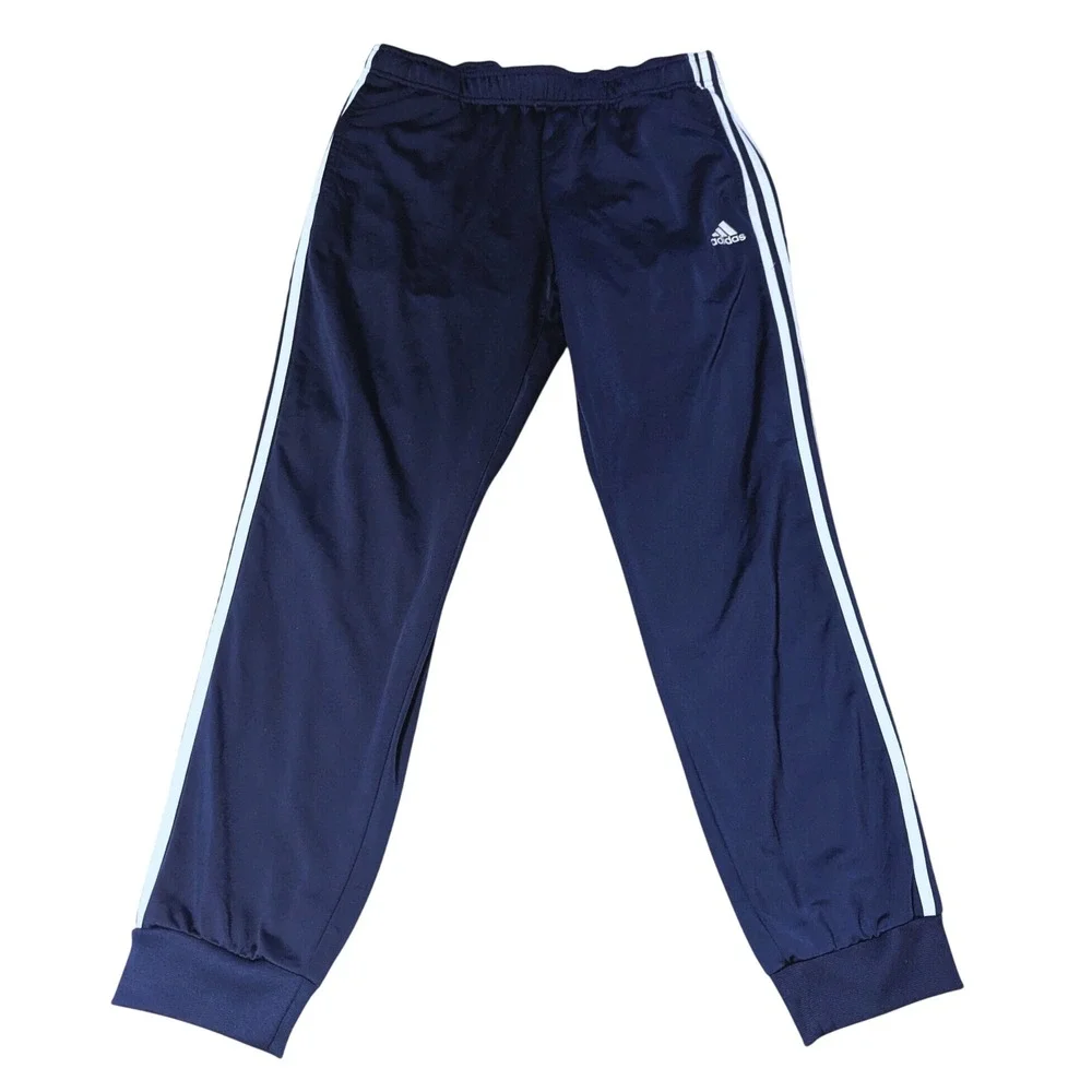 Adidas Mens 3-Stripes Tapered Track Pants Joggers Navy Blue White ~Large 35x31
